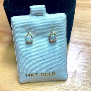 ❌SOLD ❌Australian Opal 14 Karat Gold and Diamond Accent Earrings